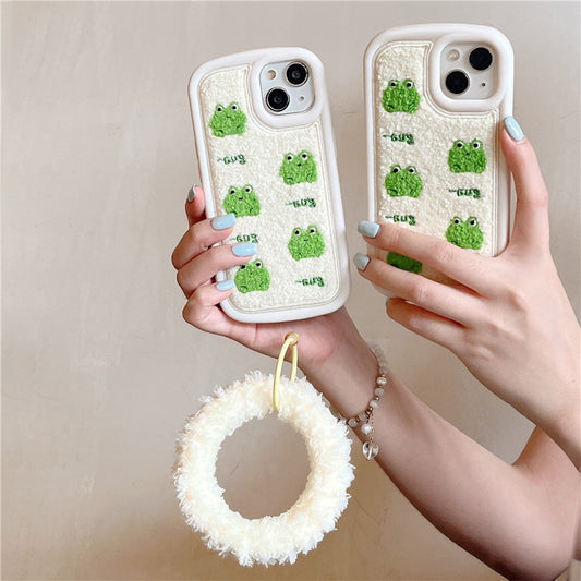 Anti-fall Cartoon Plush Embroidery Frog Phone Case